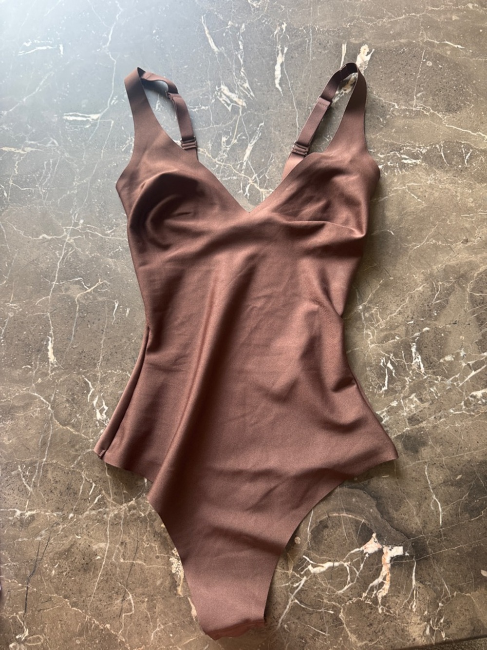 SKIMS Chocolate Brown V-Neck Bodysuit